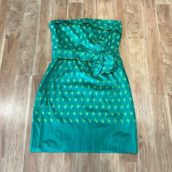 Kate Spade Kelly green strapless silk dress New York peacock way Kay 12 - Picture 9 of 14